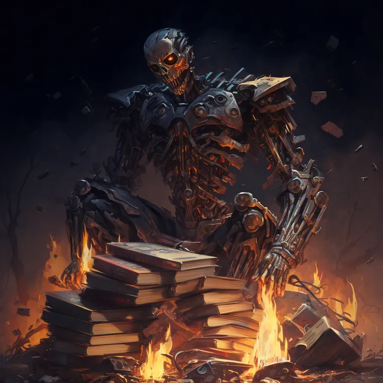 Robot burning books