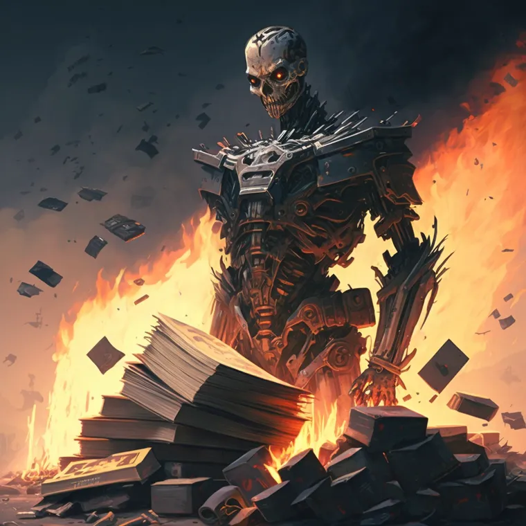 Robot burning book